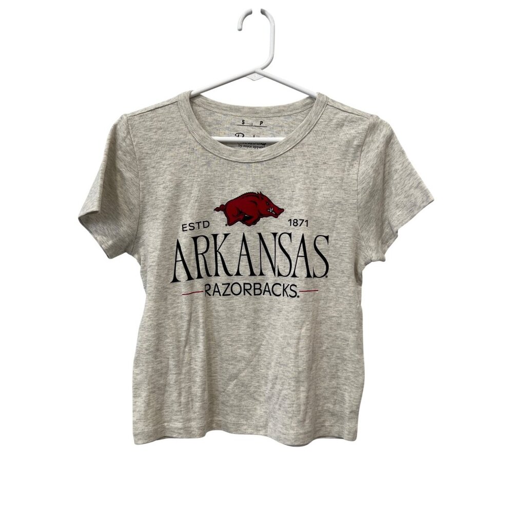 Pressbox Arkansas Razorbacks Cropped T Shirt Women S Short Sleeve Gray Basic NEW